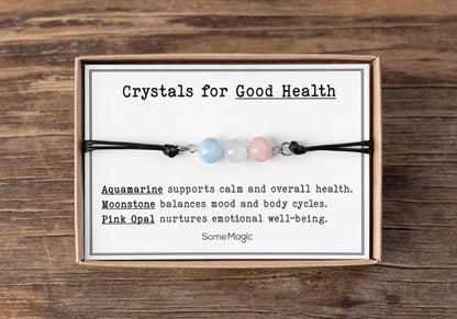 Wellness & Health Bracelet - Natural Crystal Adjustable Cord Bracelet for Vitality, Strength, Holistic Support, Recovery, Get Well Gift CGM