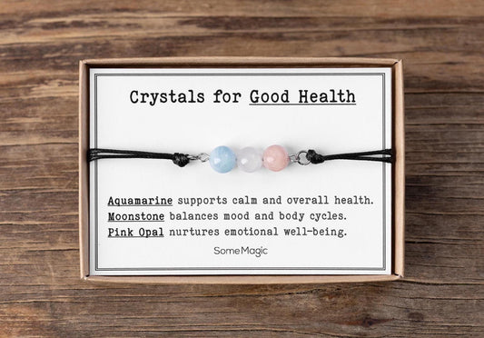Wellness & Health Bracelet - Natural Crystal Adjustable Cord Bracelet for Vitality, Strength, Holistic Support, Recovery, Get Well Gift CGM