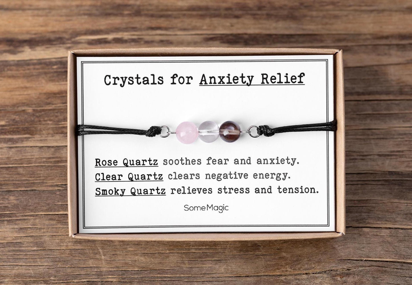 Stress & Anxiety Relief Bracelet - Natural Crystal Adjustable Cord Bracelet for Calm, Emotional Balance, and Inner Peace, Teenager Gift, CGM