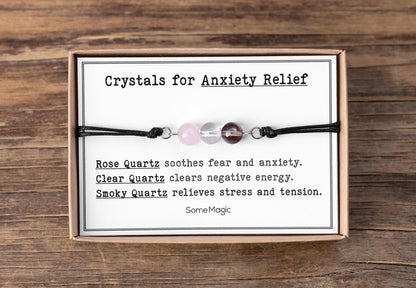 Stress & Anxiety Relief Bracelet - Natural Crystal Adjustable Cord Bracelet for Calm, Emotional Balance, and Inner Peace, Teenager Gift, CGM