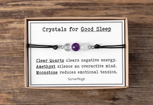Sleep Support Bracelet - Natural Crystal Adjustable Cord Bracelet for Relaxation, Stress Relief, and Restful Nights, Gift for Mom or Dad CGM