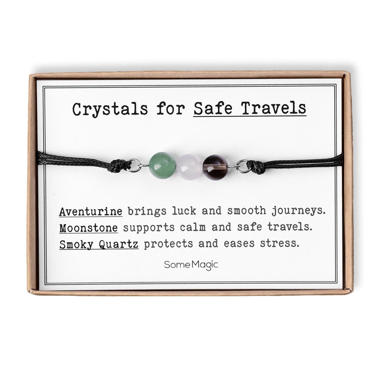 Safe Travels Bracelet  Adjustable Cord Protection Jewelry with Natural Gemstones, Good Luck Gift for Travel, Journey or Road Trip Gift, CGM