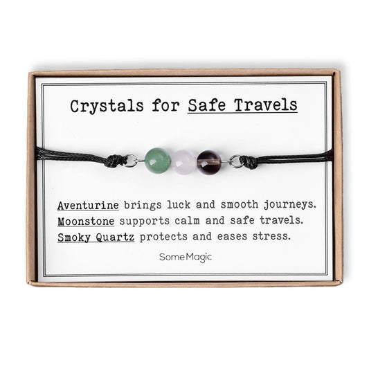 Safe Travels Bracelet  Adjustable Cord Protection Jewelry with Natural Gemstones, Good Luck Gift for Travel, Journey or Road Trip Gift, CGM