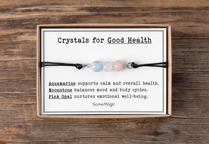 Good Health - Natural Gemstone Adjustable Cord Bracelet, Real Mineral Crystal Jewelry with Meaning Card, Wellness and Vitality Bracelet, CGM