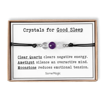 Good Sleep - Natural Gemstone Adjustable Cord Bracelet, Real Mineral Crystal Jewelry with Meaning Card, Calm and Better Sleep Bracelet, CGM