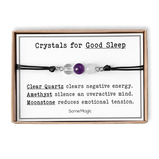 Good Sleep - Natural Gemstone Adjustable Cord Bracelet, Real Mineral Crystal Jewelry with Meaning Card, Calm and Better Sleep Bracelet, CGM