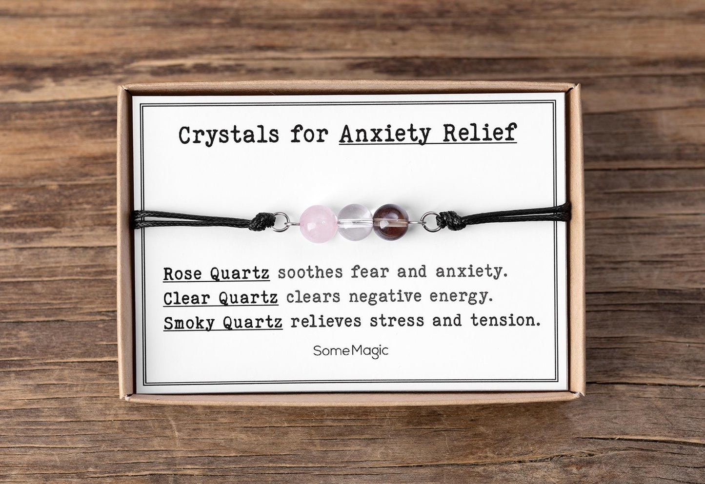 Anxiety Relief Bracelet - Adjustable Cord Jewelry with Natural Gemstones, Calming & Stress Relief Gift, Mindfulness or Support Bracelet CGM