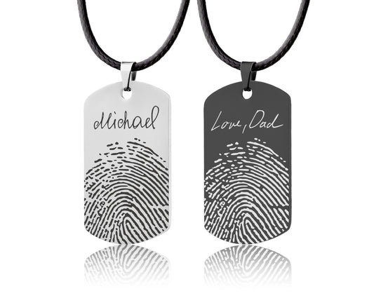 Men Necklace With Actual Fingerprint And Handwriting, Custom Memorial Grief Gift For Him, Loss Of Father, Son, Personalized Keepsake, C.2