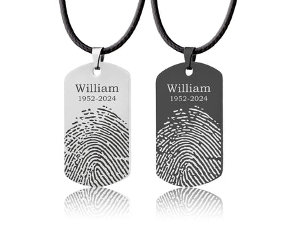 Actual Fingerprint Necklace For Him, Memorial Gift For Men, Loss Of Father, Son, Grief Gift, Custom Engraved Personalized Keepsake, C.2