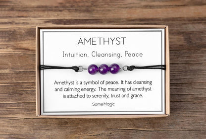 Amethyst Bracelet - Adjustable Cord with Natural Crystals for Peace, Calming Energy, Cleansing, Serenity, Trust, and Emotional Balance, MGM