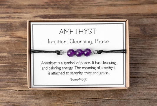 Amethyst Bracelet - Adjustable Cord with Natural Crystals for Peace, Calming Energy, Cleansing, Serenity, Trust, and Emotional Balance, MGM