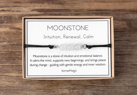 Moonstone Bracelet - Adjustable Cord with Natural Crystals for Intuition, Renewal, Emotional Balance, Calm, Peace, and Inner Wisdom, MGM