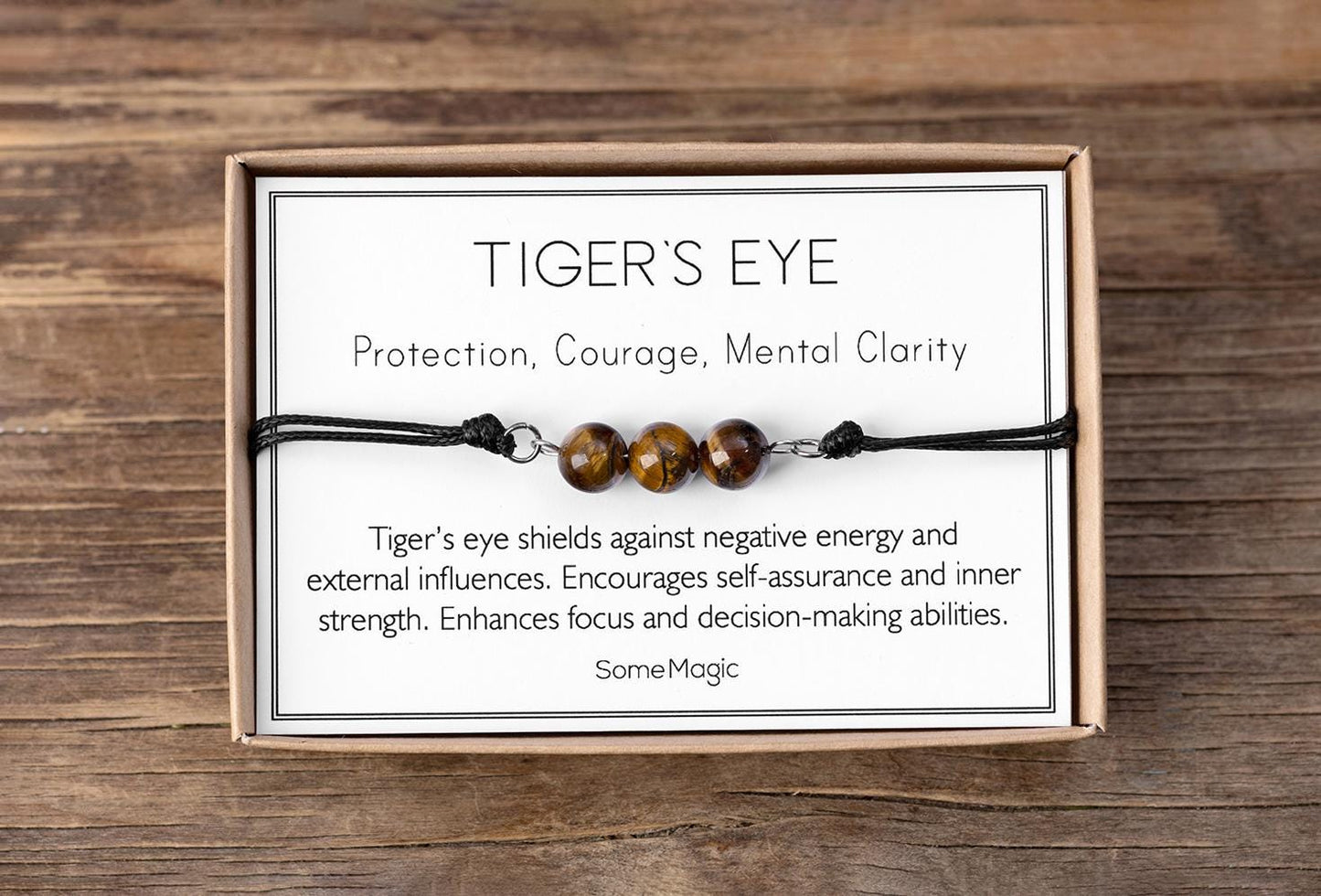 Tiger’s Eye Bracelet - Adjustable Cord with Natural Crystals for Protection, Courage, Confidence, Focus, Mental Clarity, Inner Strength, MGM