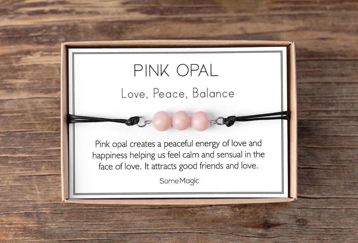 Pink Opal Bracelet - Adjustable Cord with Natural Crystals for Love, Peace, Emotional Balance, Calm Energy, and Meaningful Connection, MGM