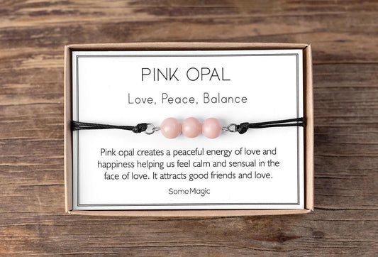 Pink Opal Bracelet - Adjustable Cord with Natural Crystals for Love, Peace, Emotional Balance, Calm Energy, and Meaningful Connection, MGM