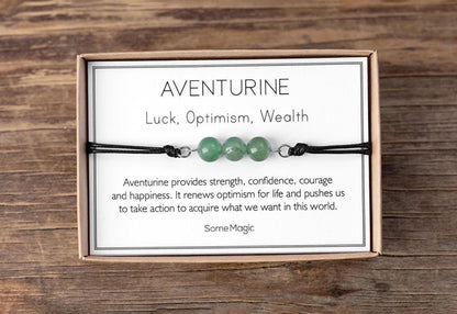 Aventurine Bracelet - Adjustable Cord with Natural Crystals for Luck, Optimism, Wealth, Confidence, Courage, and Motivated Action, MGM