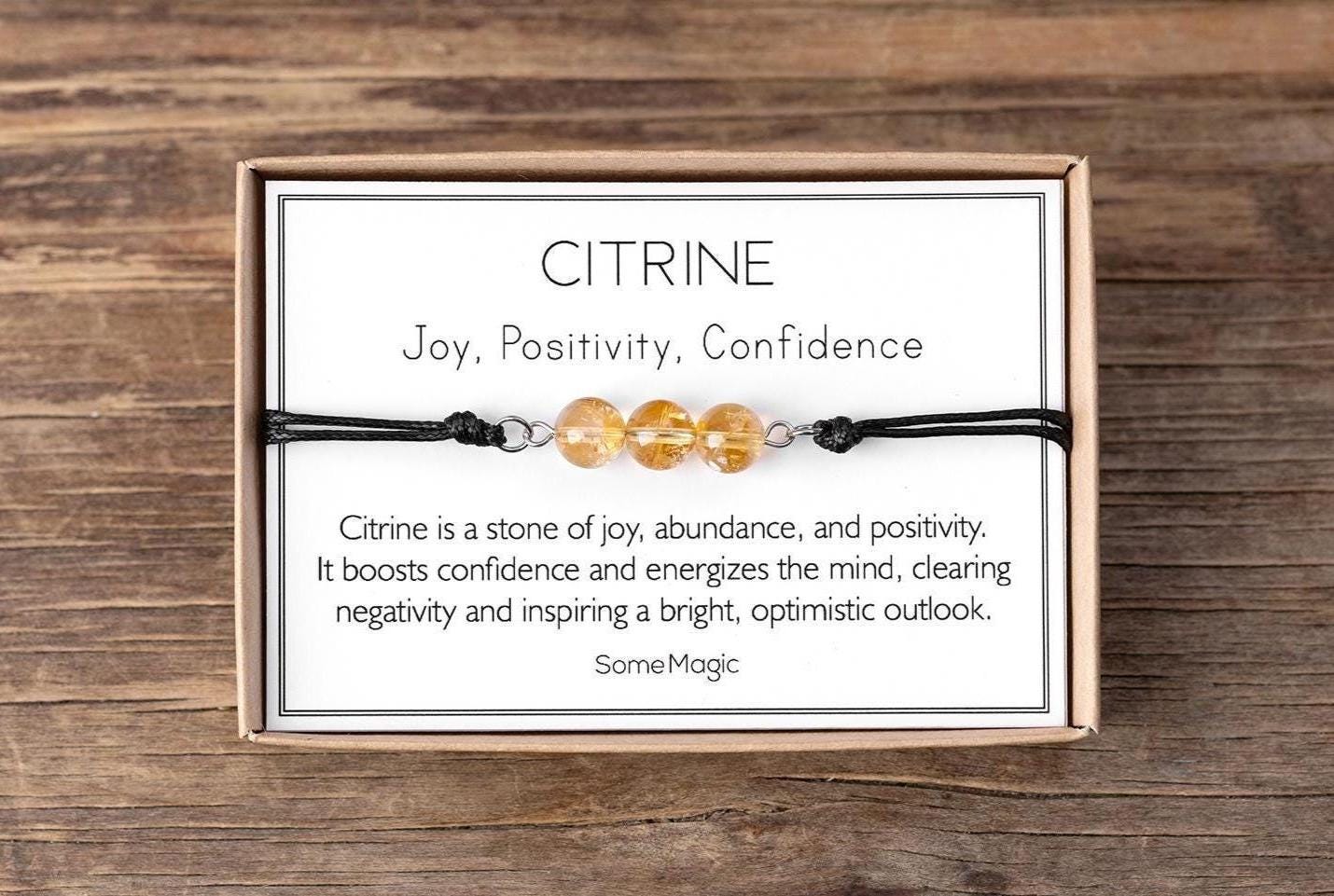 Citrine Bracelet - Adjustable Cord with Natural Crystals for Joy, Positivity, Confidence, Mental Clarity, Abundance, Optimistic Energy, MGM