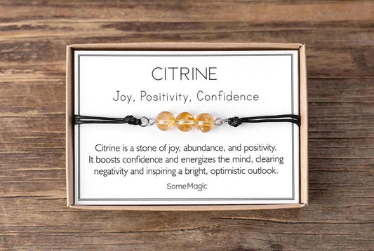 Citrine Bracelet - Adjustable Cord with Natural Crystals for Joy, Positivity, Confidence, Mental Clarity, Abundance, Optimistic Energy, MGM