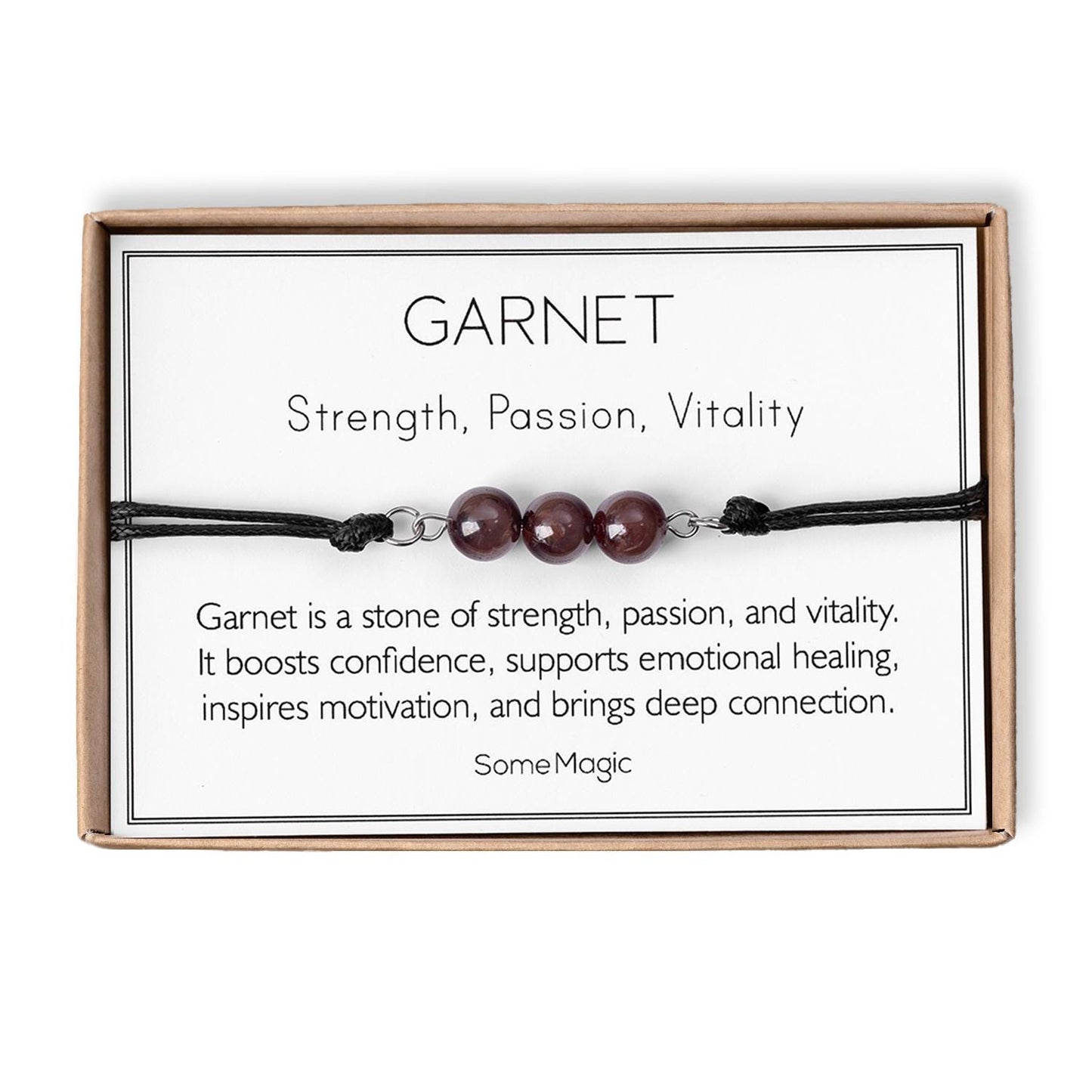 Garnet Cord Bracelet - Adjustable Deep Red Crystal Jewelry for Passion, Strength & Vitality - Healing Gemstone Gift for Her or Him, MGM