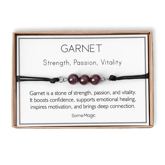 Garnet Cord Bracelet - Adjustable Deep Red Crystal Jewelry for Passion, Strength & Vitality - Healing Gemstone Gift for Her or Him, MGM