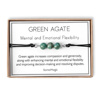 Green Agate Cord Bracelet - Adjustable Natural Gemstone Jewelry for Stability, Protection, Harmony - Healing Crystal Gift for Him or Her MGM