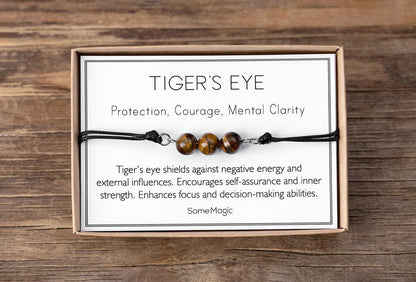 Tiger’s Eye Cord Bracelet - Adjustable Brown Crystal Jewelry for Confidence, Focus & Protection - Natural Gemstone Gift for Him or Her, MGM