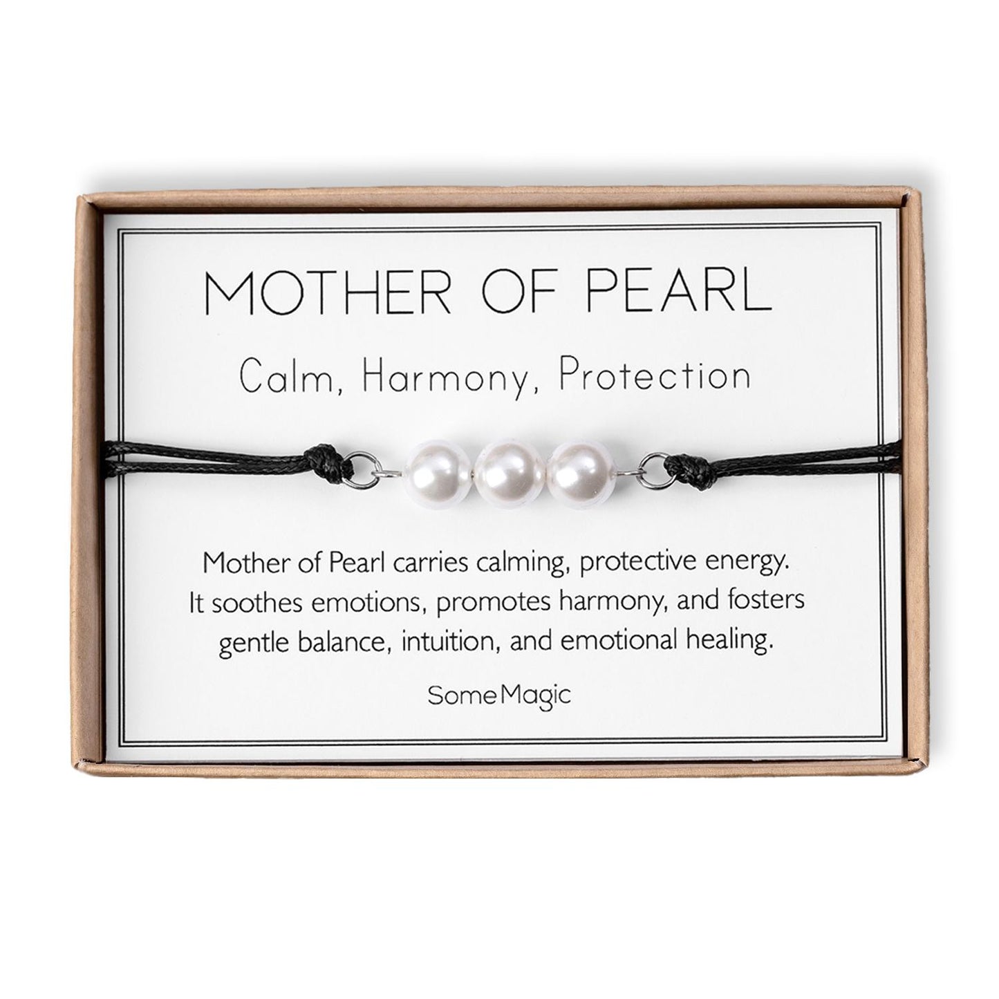 Mother of Pearl Cord Bracelet - Adjustable Shell Jewelry for Calm, Intuition & Harmony - Natural Gemstone Birthday Gift for Her or Him, MGM