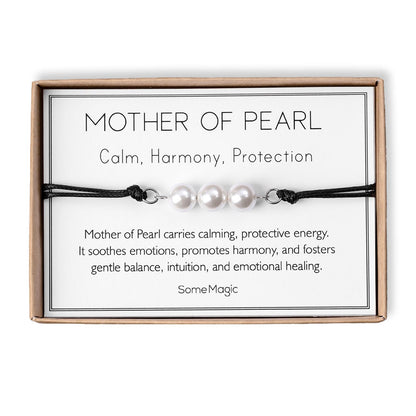 Mother of Pearl Cord Bracelet - Adjustable Shell Jewelry for Calm, Intuition & Harmony - Natural Gemstone Birthday Gift for Her or Him, MGM