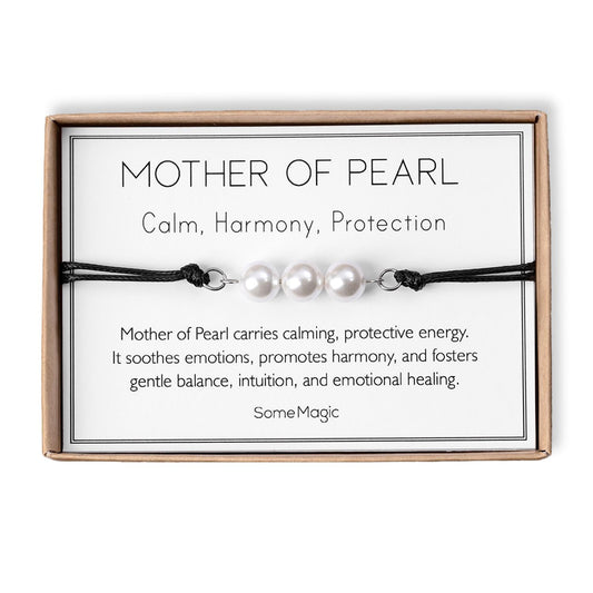 Mother of Pearl Cord Bracelet - Adjustable Shell Jewelry for Calm, Intuition & Harmony - Natural Gemstone Birthday Gift for Her or Him, MGM
