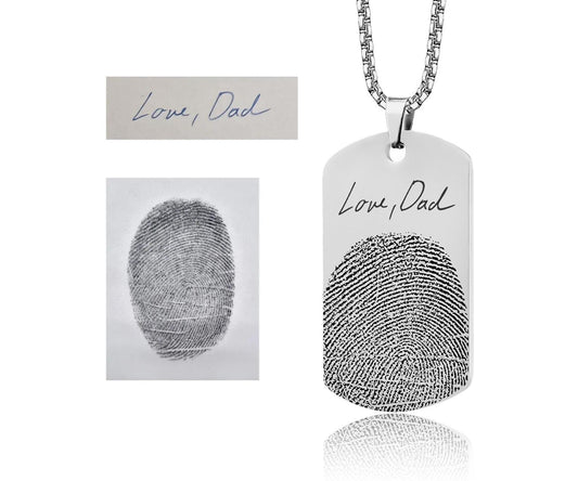 Actual Fingerprint And Handwriting Memorial Necklace For Men, Personalized Grief Gift For Him, Loss Of Father, Custom Engraved Keepsake, C.2