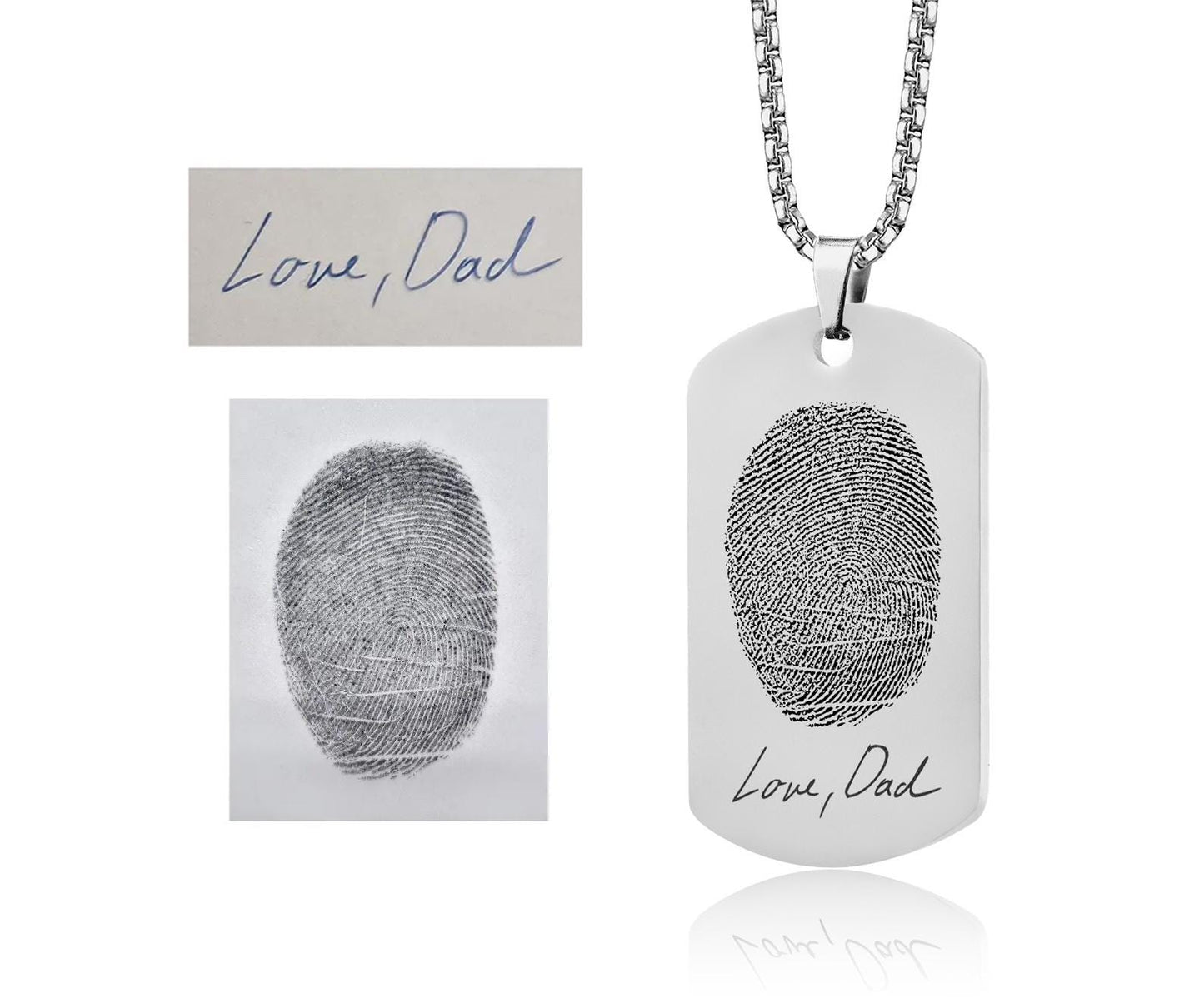 Memorial Necklace with Fingerprint and Handwriting, Personalized Keepsake for Men, Loss of Dad, Son, Pendant for Him, Custom Grief Gift, C.2