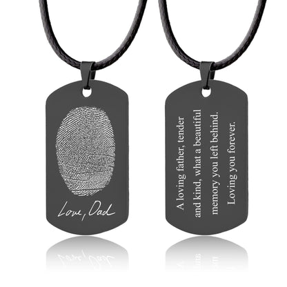 Actual Fingerprint and Handwriting Necklace, Army Pendant With Cord For Him, Custom Memorial Grief Gift For Men, Personalized Keepsake, C.2