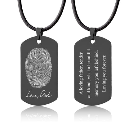 Actual Fingerprint Necklace with Cord For Him, Custom Memorial Grief Gift For Men, Loss Of Dad, Father, Son, Personalized Keepsake, C.2