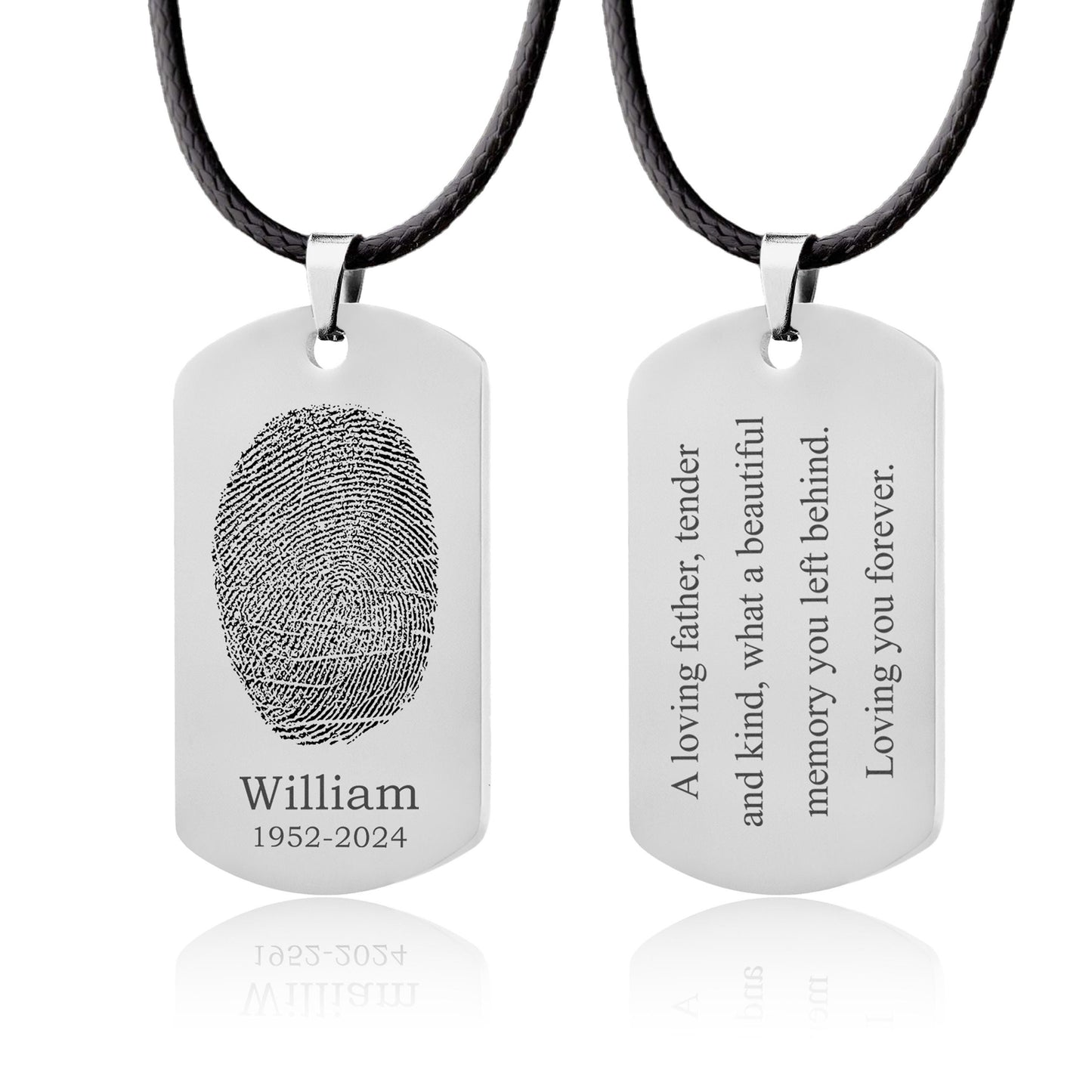 Actual Fingerprint Necklace with Cord For Him, Custom Memorial Grief Gift For Men, Loss Of Dad, Father, Son, Personalized Keepsake, C.2