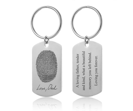 Memorial Fingerprint Keychain With Handwriting, Loss Of Father Dad Son Keepsake, Custom Sympathy Grief Gift, Personalized Keyring, C.2