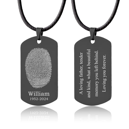 Actual Fingerprint and Handwriting Necklace, Army Pendant With Cord For Him, Custom Memorial Grief Gift For Men, Personalized Keepsake, C.2
