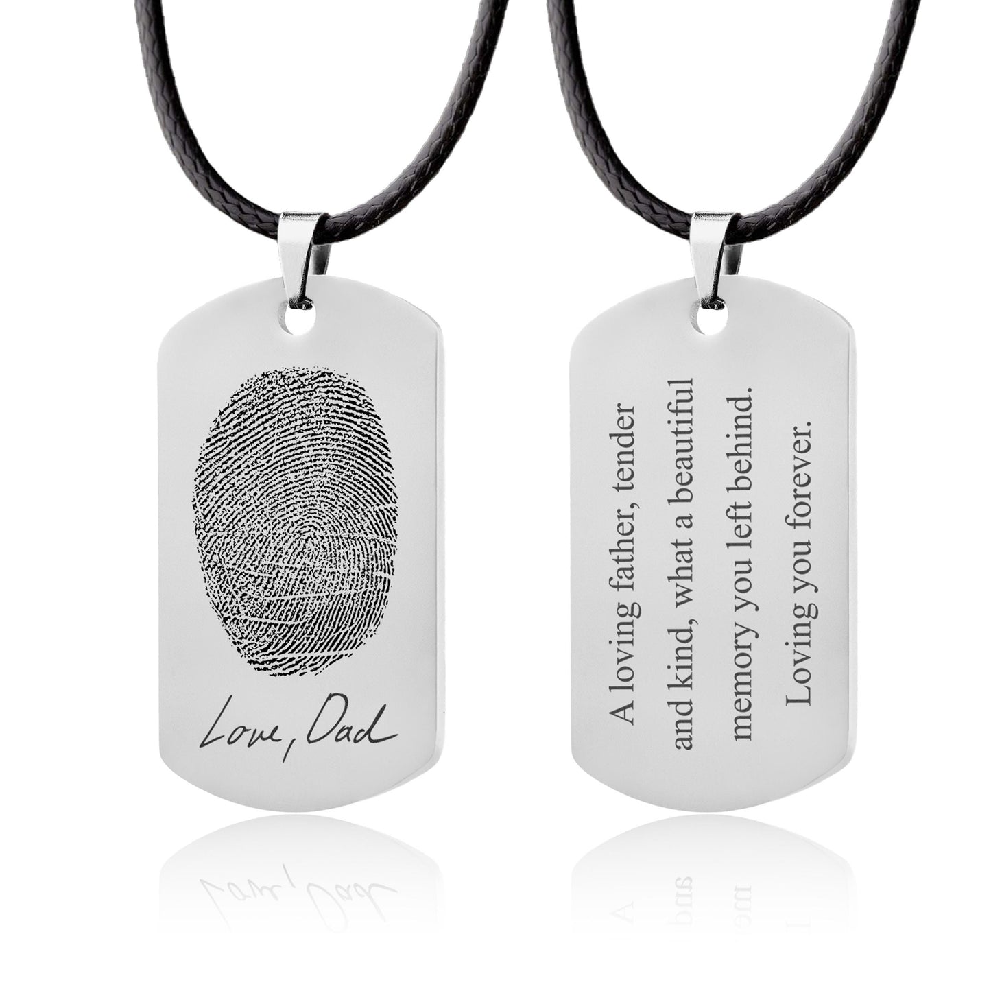 Actual Fingerprint and Handwriting Necklace, Army Pendant With Cord For Him, Custom Memorial Grief Gift For Men, Personalized Keepsake, C.2