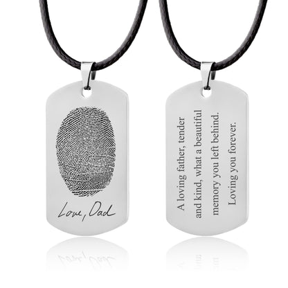 Actual Fingerprint and Handwriting Necklace, Army Pendant With Cord For Him, Custom Memorial Grief Gift For Men, Personalized Keepsake, C.2