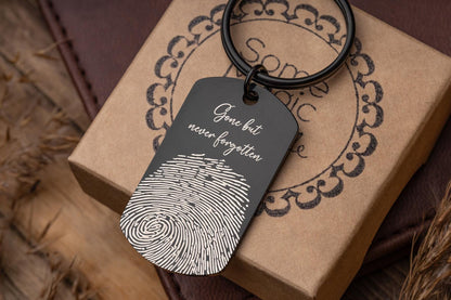 Actual Fingerprint Keychain with Engraved Handwriting, Custom Memorial Gift for Loss of Father or Son, Personalized Keepsake Grief Gift, C.2