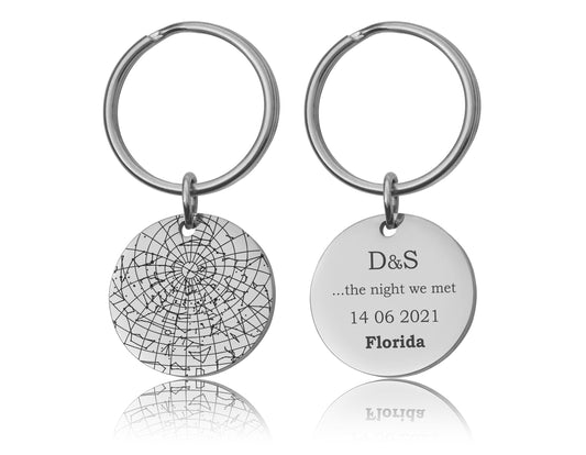 Unique Star Map By Date Keychain, Custom Engraved Night Sky Keyring, Personalized Star Chart Anniversary Birthday Gift For Him Men, RP.2