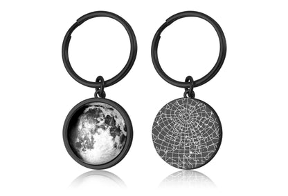 Star Map And Moon Phase By Date Keychain, Double Sided Keyring, Custom Birth Moon Phase, Personalized Anniversary Birthday Gift For Men RP.1