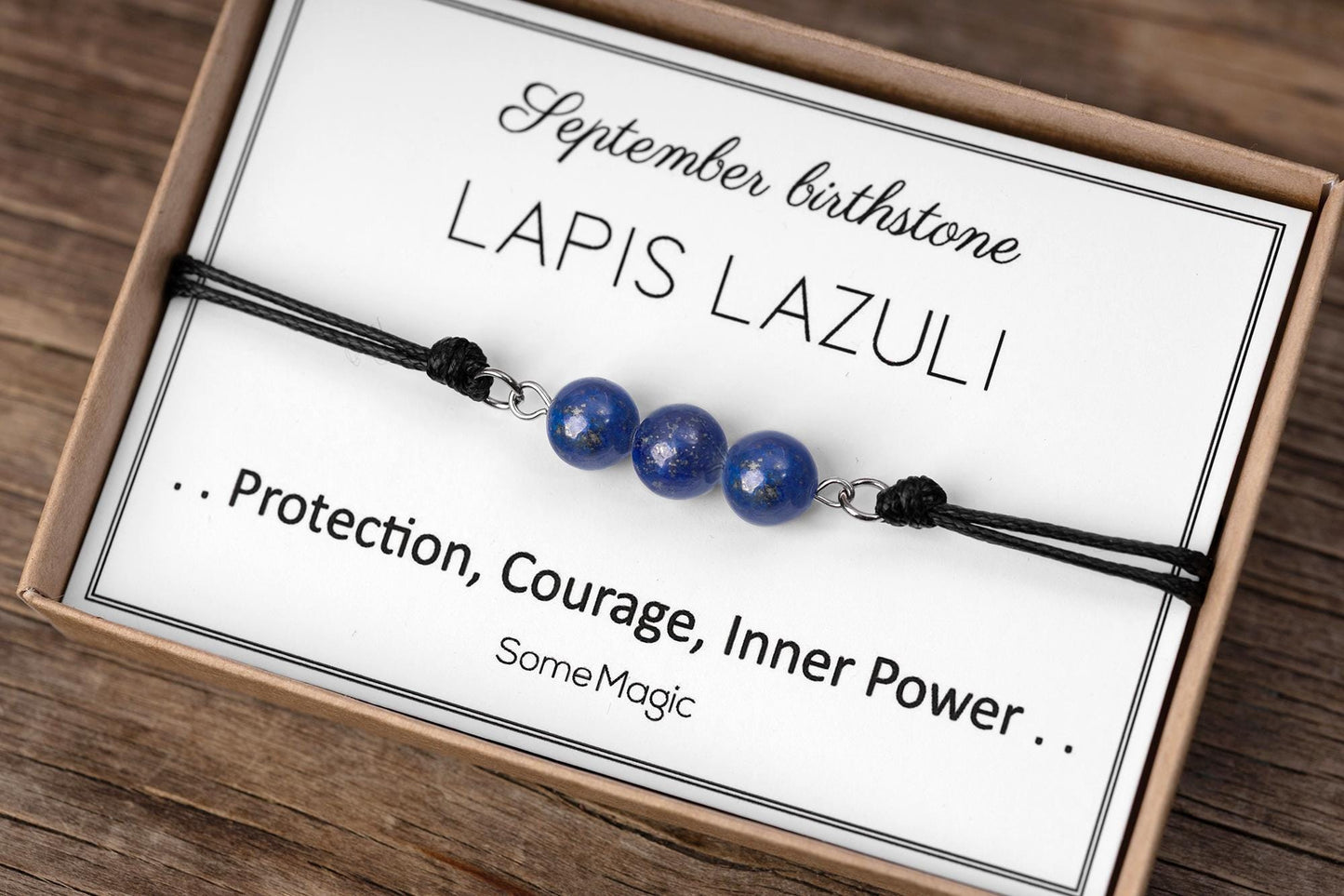September Birthstone Bracelet - Adjustable Cord Bracelet with Lapis Lazuli, Natural Crystal Gift for Protection, Courage, Inner Strength BGM