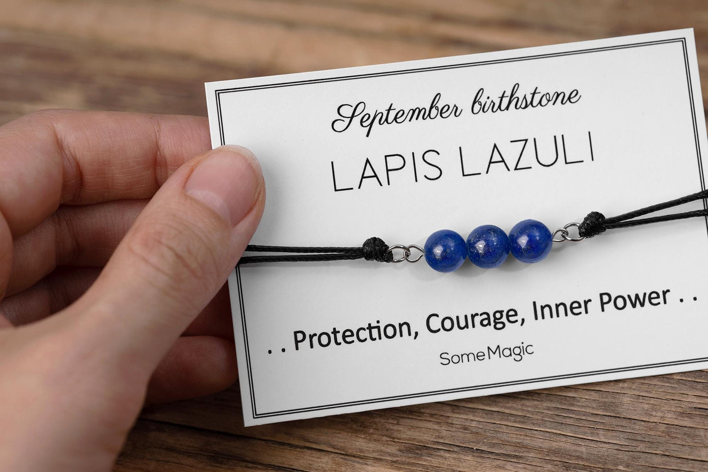 September Birthstone Bracelet - Adjustable Cord Bracelet with Lapis Lazuli, Natural Crystal Gift for Protection, Courage, Inner Strength BGM