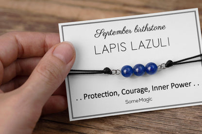 September Birthstone Bracelet - Adjustable Cord Bracelet with Lapis Lazuli, Natural Crystal Gift for Protection, Courage, Inner Strength BGM