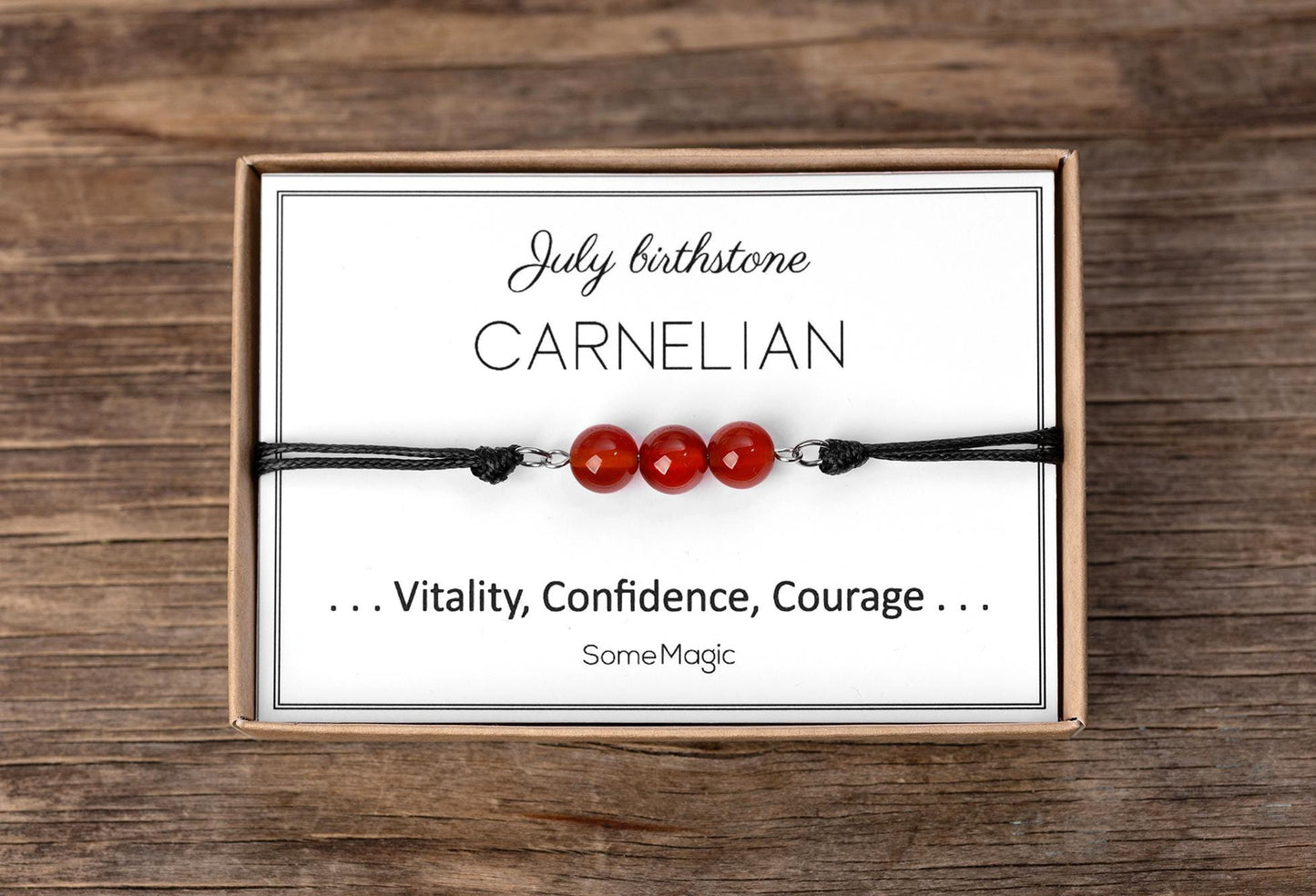 July Birthstone Bracelet - Adjustable Cord Bracelet with Carnelian Gemstone, Natural Crystal Jewelry Gift for Confidence and Courage, BGM