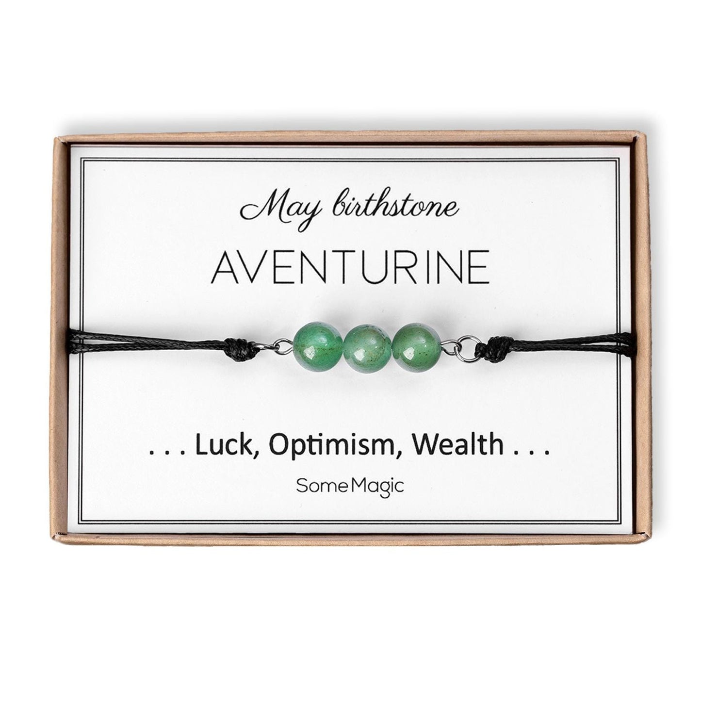 May Birthstone Bracelet with Natural Aventurine Crystal, Adjustable Cord Bracelet, Gemstone Jewelry, Birthday Gift with Meaning Card, BGM