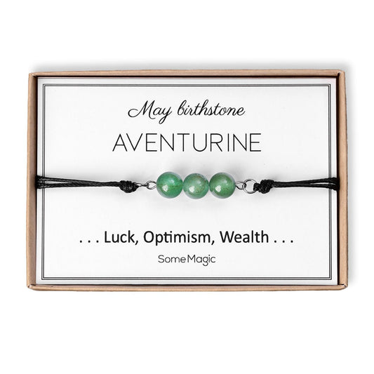 May Birthstone Bracelet with Natural Aventurine Crystal, Adjustable Cord Bracelet, Gemstone Jewelry, Birthday Gift with Meaning Card, BGM
