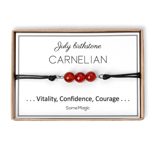 July Birthstone Bracelet with Natural Carnelian Crystal, Adjustable Cord Bracelet, Gemstone Jewelry, Birthday Gift with Meaning Card, BGM