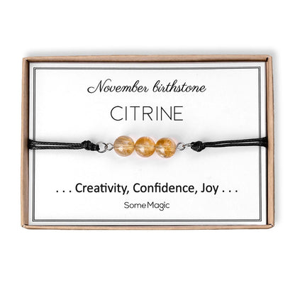November Birthstone Bracelet with Natural Citrine Crystal, Adjustable Cord Bracelet, Gemstone Jewelry, Birthday Gift with Meaning Card, BGM