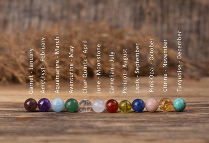 Birthstone Bracelet with Natural Crystal, Real Gemstone Adjustable Cord Bracelet, Mineral Stone Jewelry with Meaning Card, Birthday Gift BGM